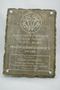 Resin plaque made to look like stone with glass engraving