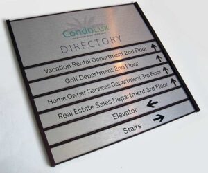 Directory sign with removeable silver engraved name plates