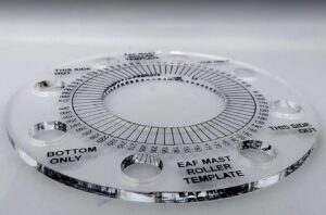 6mm laser cut acrylic disk with engraved measurements that have been filled with black enamel paint.